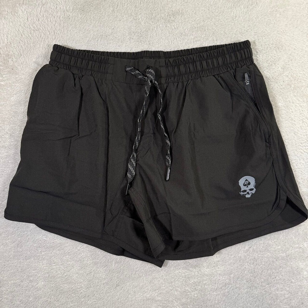Black Athletic Shorts with Skull Logo